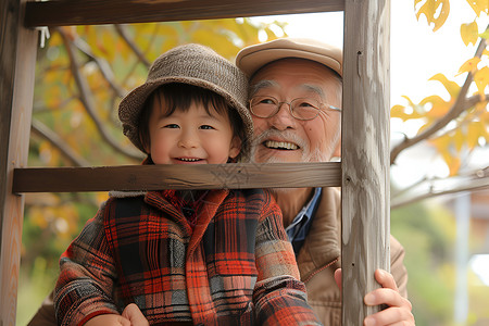 爷爷与孙子背景图片