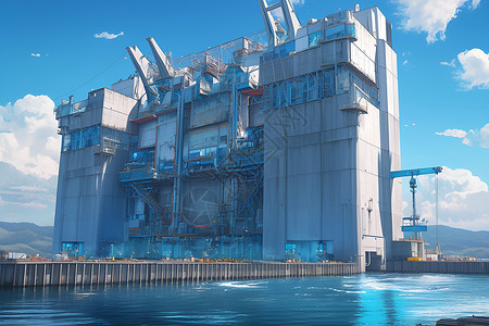 蓝天下的发电厂背景图片