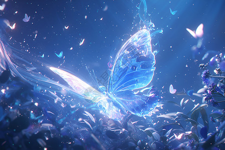 蓝色天空下飞舞的蝴蝶背景图片