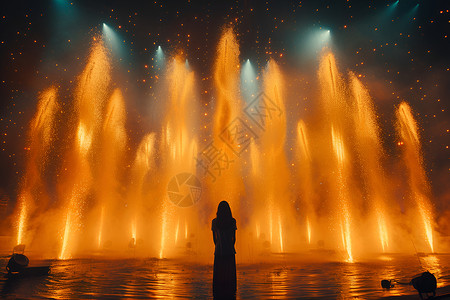 灯光喷泉喷泉的壮观景象插画