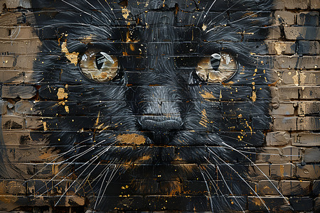 墙上的黑猫街头艺术背景图片