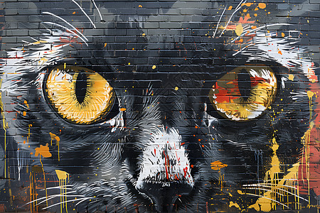 黑猫玩乐街头壁画背景图片