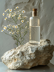 美容瓶与干燥花朵高清图片