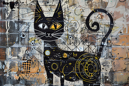 猫咪与街头涂鸦背景图片