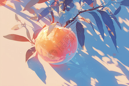 树枝上的桃子桃子挂在树枝上插画