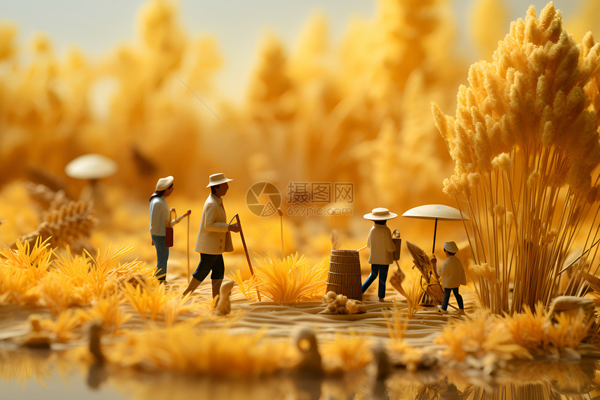 微观摄影细节中的金黄稻田图片