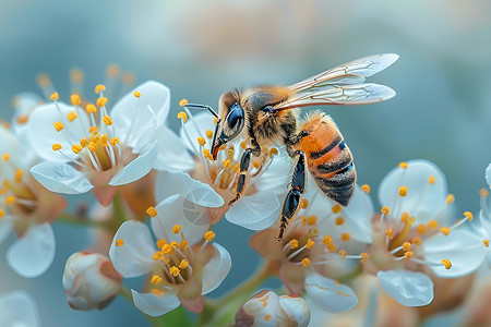 花卉上采蜜的蜜蜂背景图片