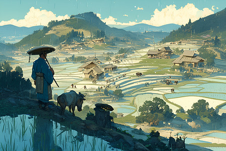 山水如画的乡村美景背景图片