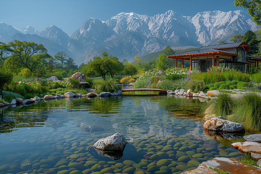 美丽的池塘风景图片