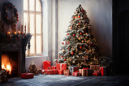 客厅内的圣诞树背景图片