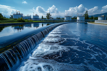 废水回收工厂处理的大量水体背景