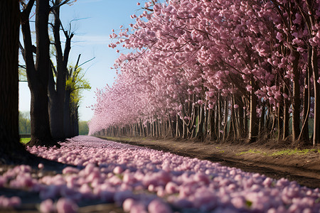 粉色扁平风大树盛开的粉色花树背景