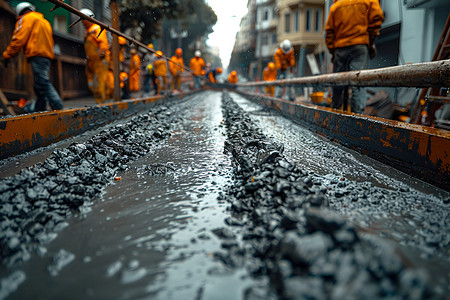 工人施工工地泥泞高清图片