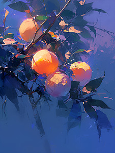 树枝上的桃子树枝上的水果插画