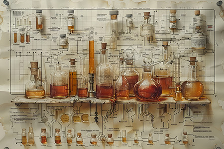 化学工艺流程图插画