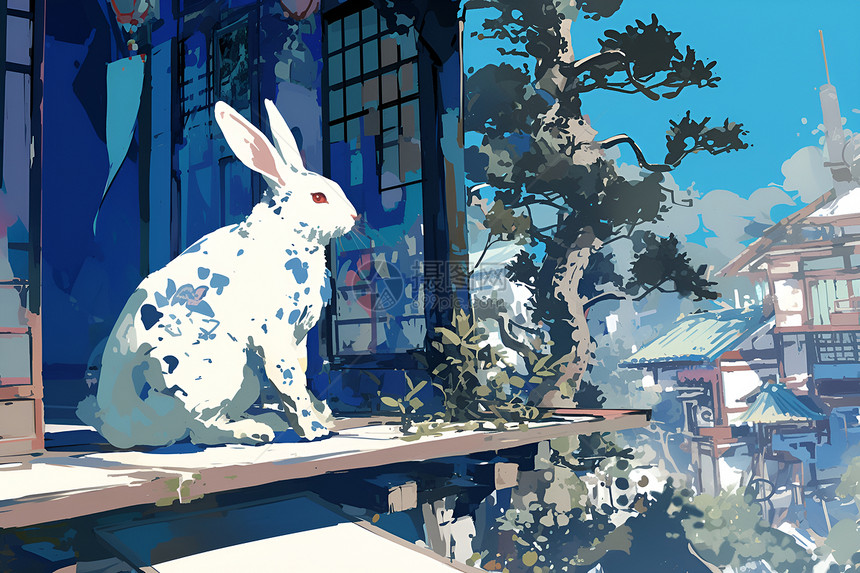 窗户前的兔子图片