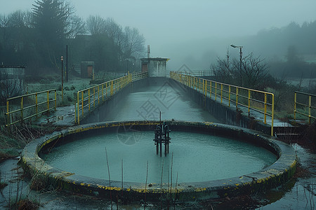 污水处理厂里的水池背景图片