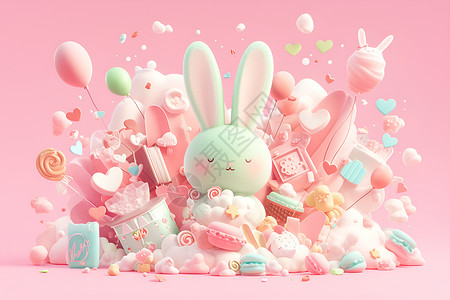 可爱小动物棉花糖兔子动画设计图片