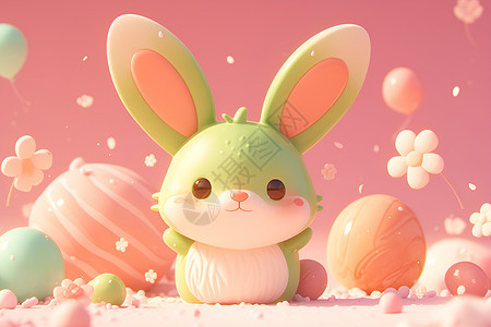 兔子与冰淇淋兔子与花束同框设计图片