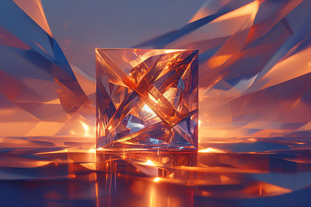 玻璃物体幻彩抽象立方体设计图片