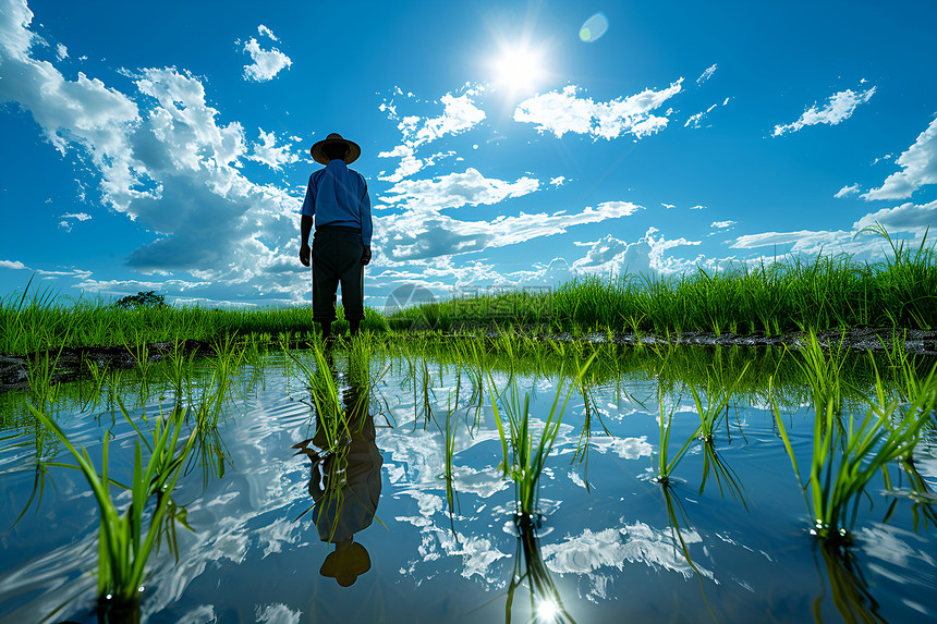 稻田的宁静农民图片