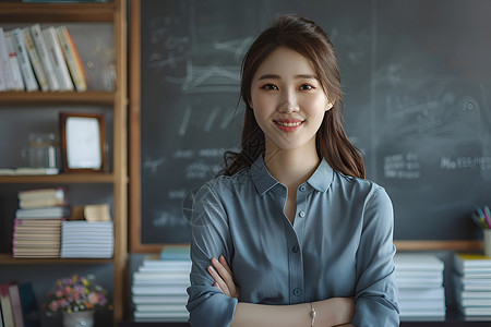 黑板女人微笑的亚洲女老师背景