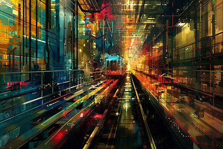 城市夜晚的火车背景图片