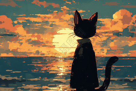 海岸上的猫背景图片