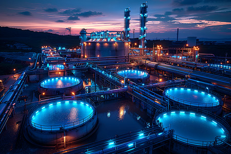 绚丽的夜景下的污水处理厂高清图片