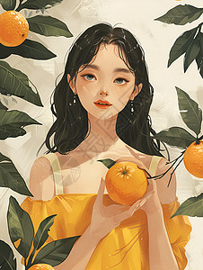 闺蜜拿着橙子女孩拿着水果插画