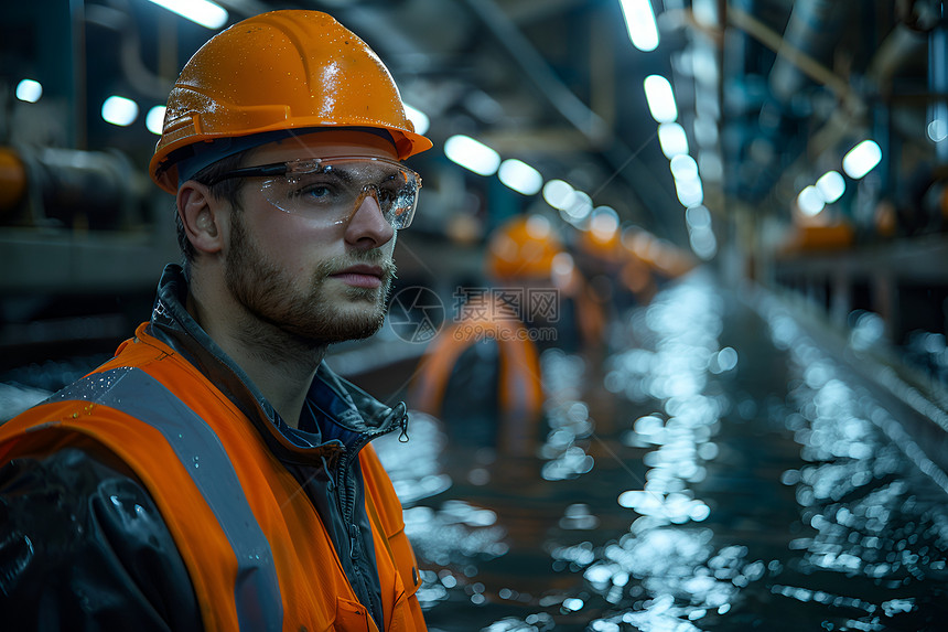 污水处理工厂的工人图片