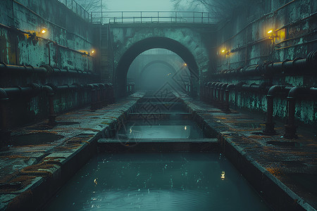 昏暗的污水处理厂背景图片