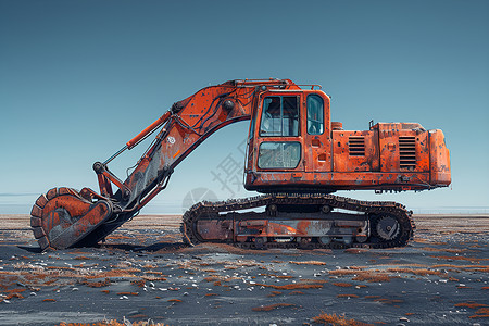 巨大的橙色挖掘机高清图片
