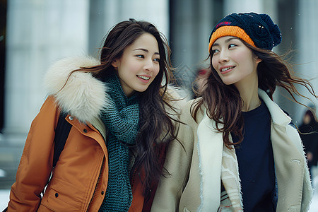 冬日漫步街道女人高清图片