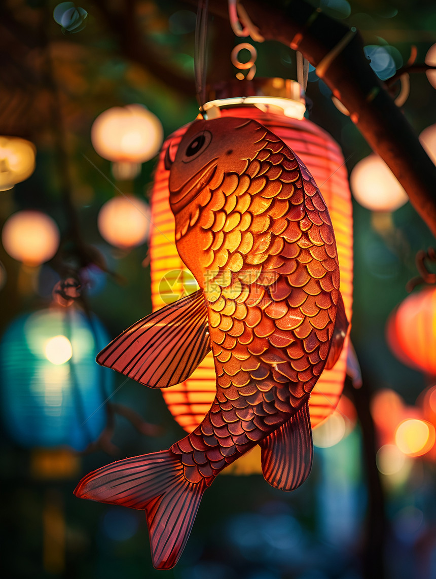 鲤鱼灯在夜晚中绽放光彩图片