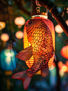 鲤鱼灯在夜晚中绽放光彩背景