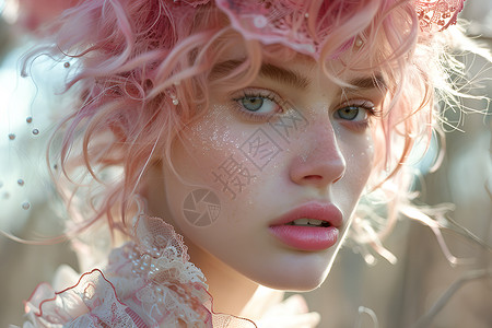 粉色头发的女背景图片