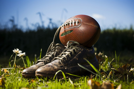 橄榄球与鞋子背景图片