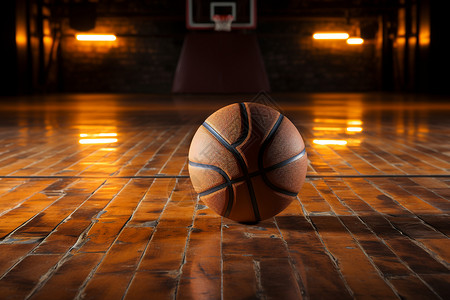 篮球馆蓝球场地板上的蓝球背景