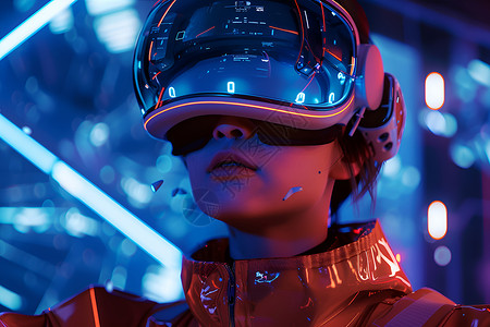 戴着VR眼镜戴着头盔的女人设计图片