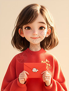 微笑地少女开心地举着红包插画