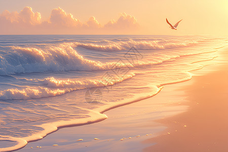 海滩日出时刻的金色阳光背景图片