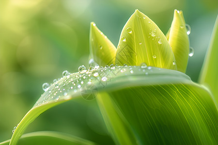 水滴在绿叶上的特写背景图片