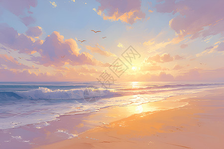 旭日照耀沙滩背景图片