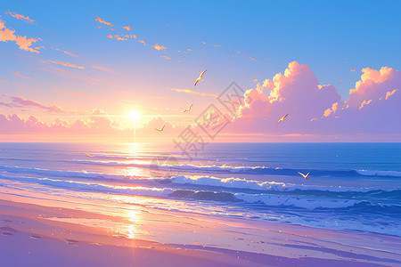 阳光光宁静海岸的黎明之光插画