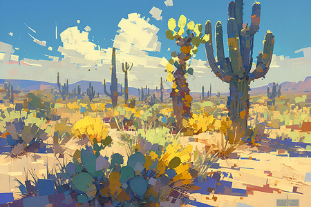 户外沙漠浪漫沙漠植物插画
