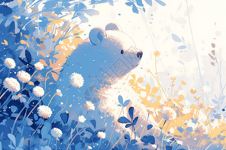 熊儿在花丛中背景图片