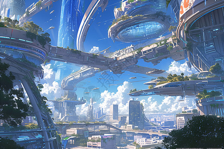 未来城市的奇景背景图片