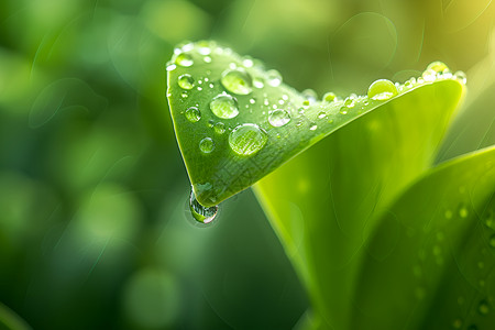 露珠素材清新绿叶上的水滴背景