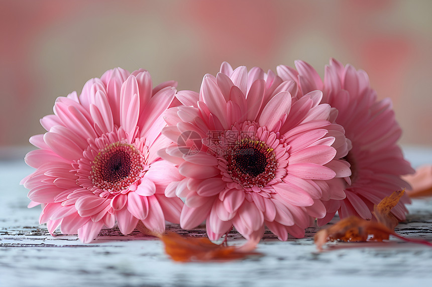 桌上美丽的粉色花朵图片